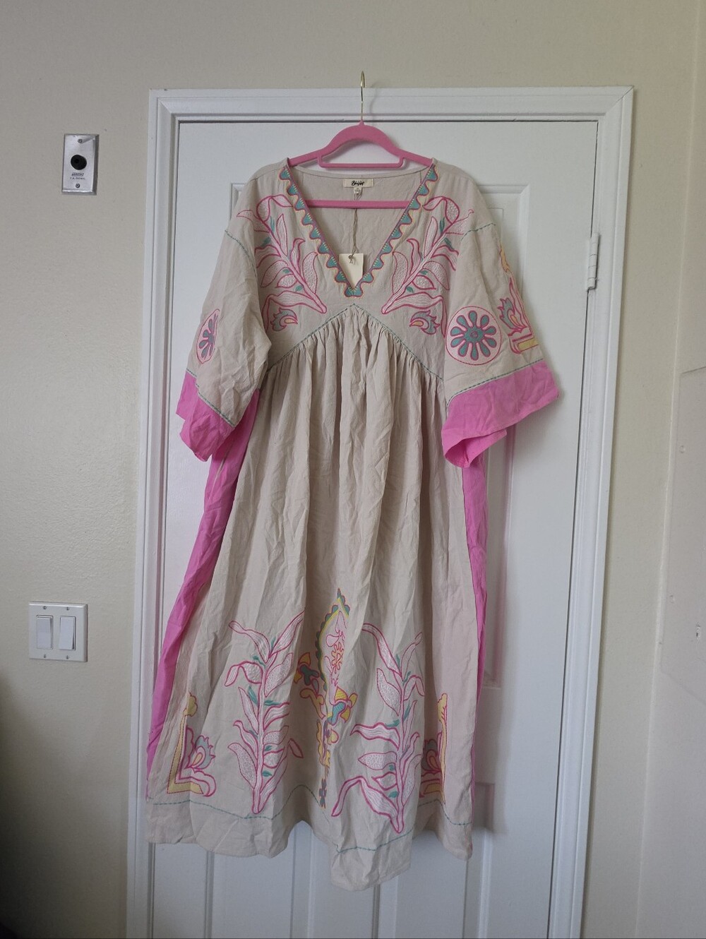 Blue Velvet Embroidered Boho Midi Dress Tunic Size Medium New With Tag